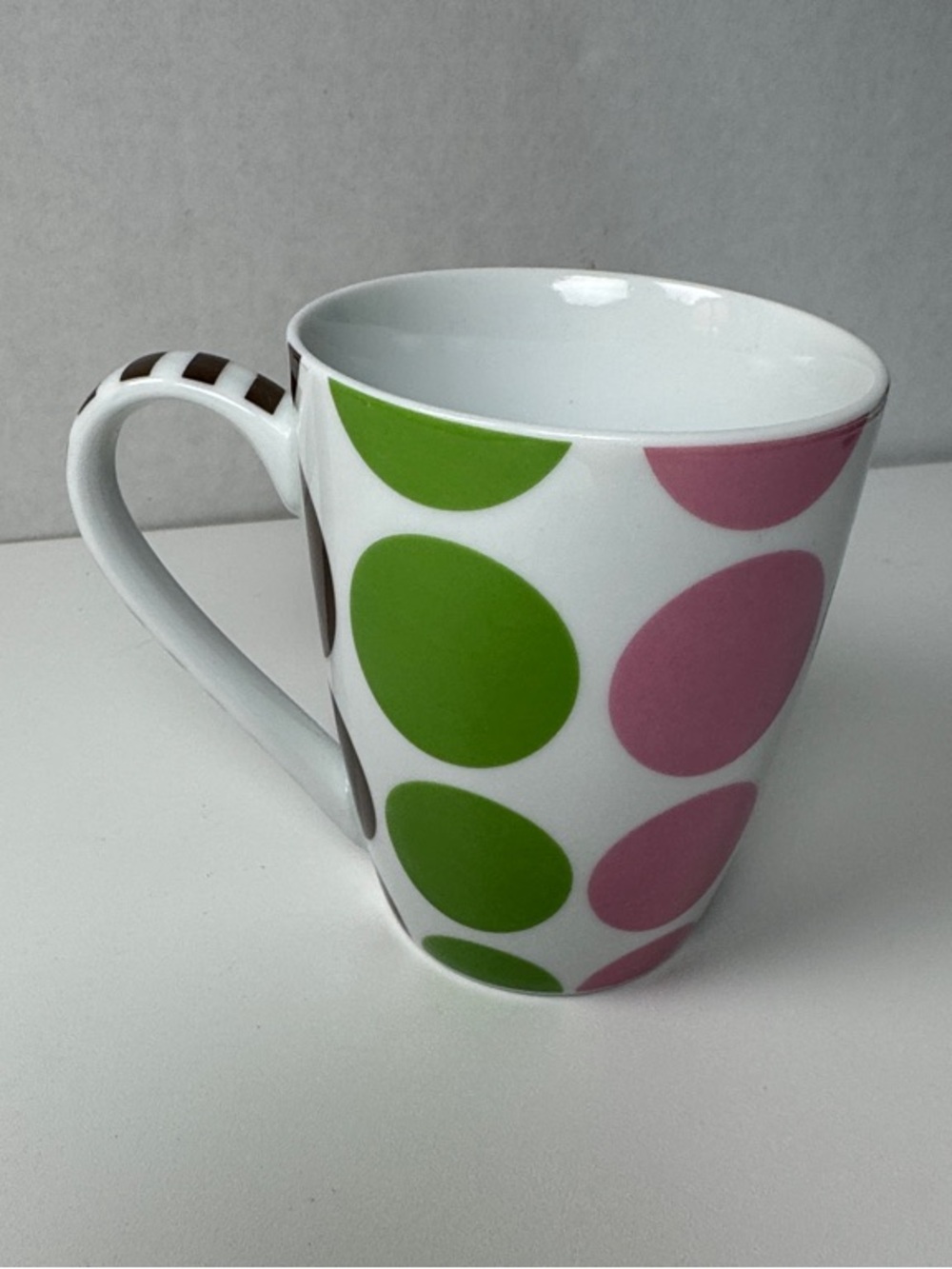 Mud Pie White Ceramic Mug with Pink, Green & Brown Polka Dots - Picture 3 of 7